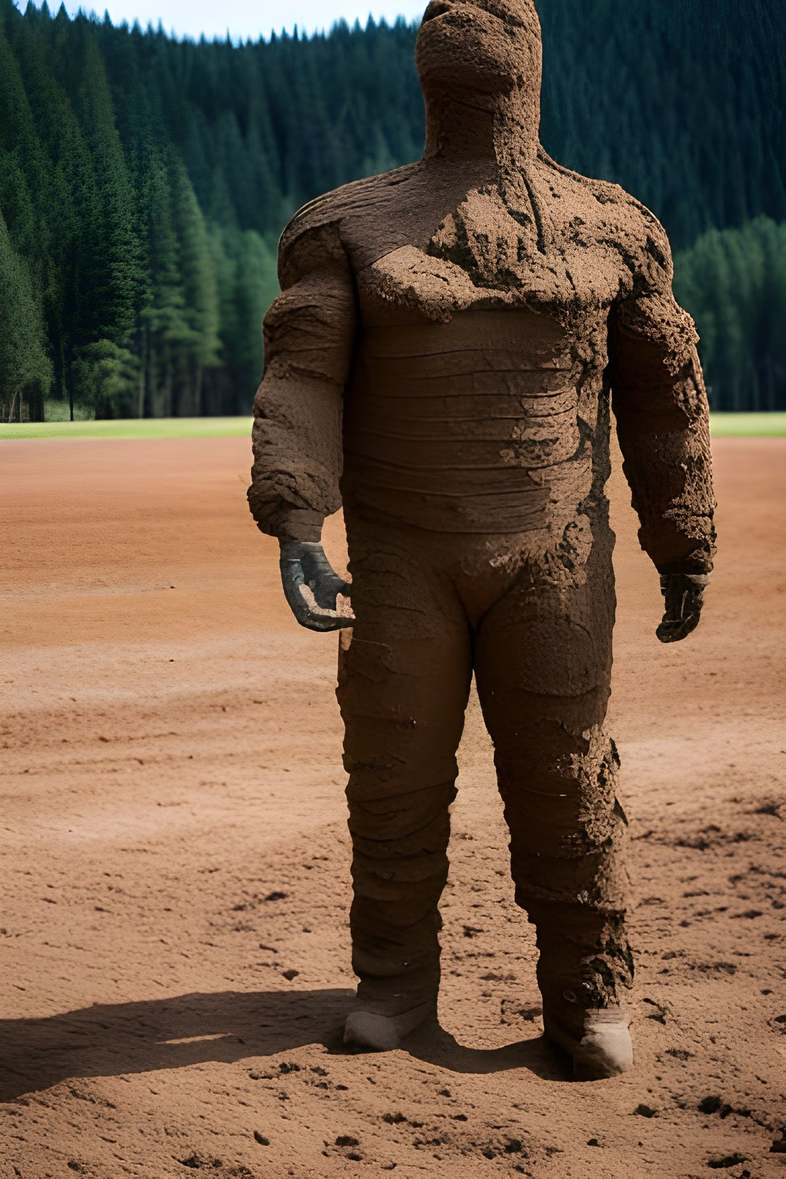 Giant Mud Man Emerges from Barren Land