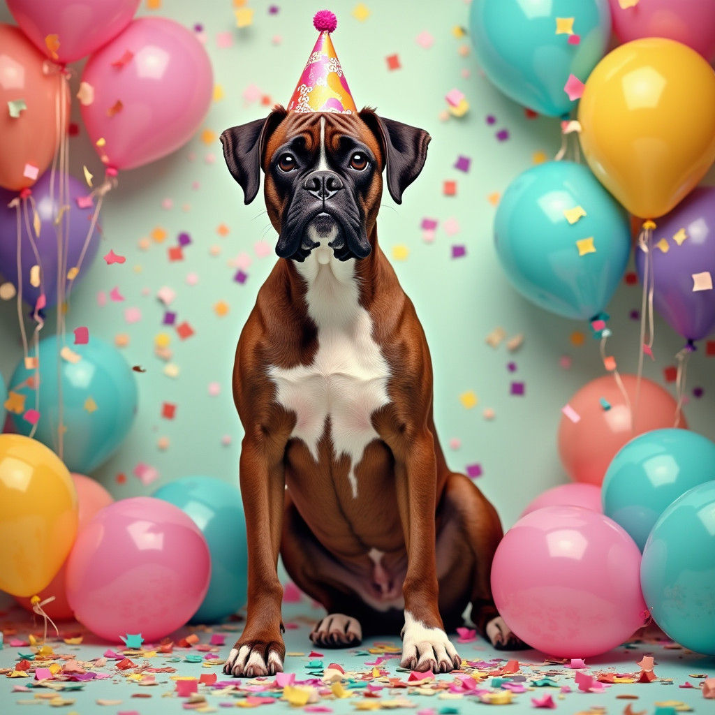 Brindle Boxer Dog Celebrates Birthday in Whimsical Style