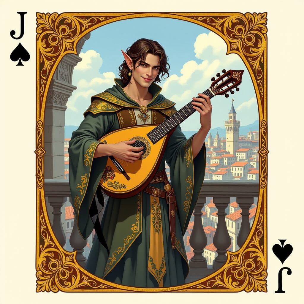Jack of Spades as a Charismatic Bard in Medieval City