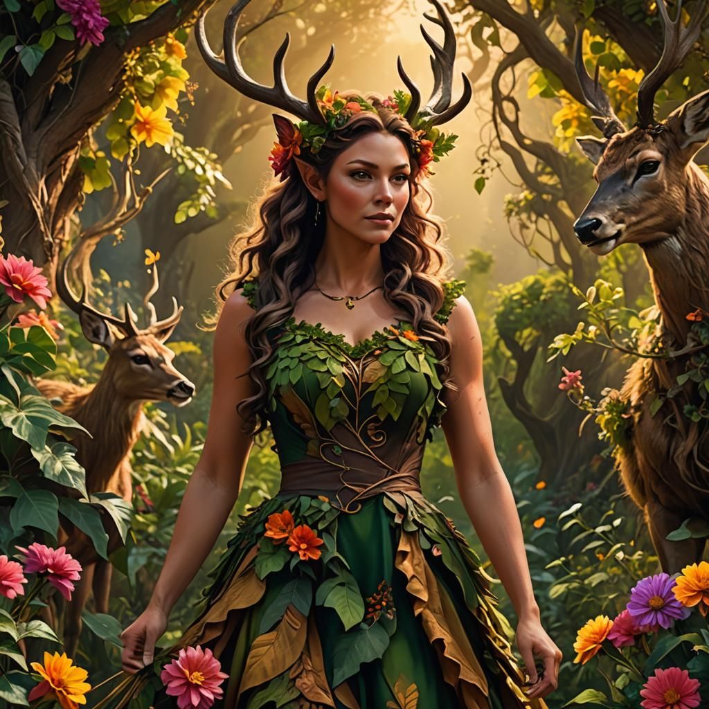 Happy Satyr in a Lush Floral Fantasy Digital Art