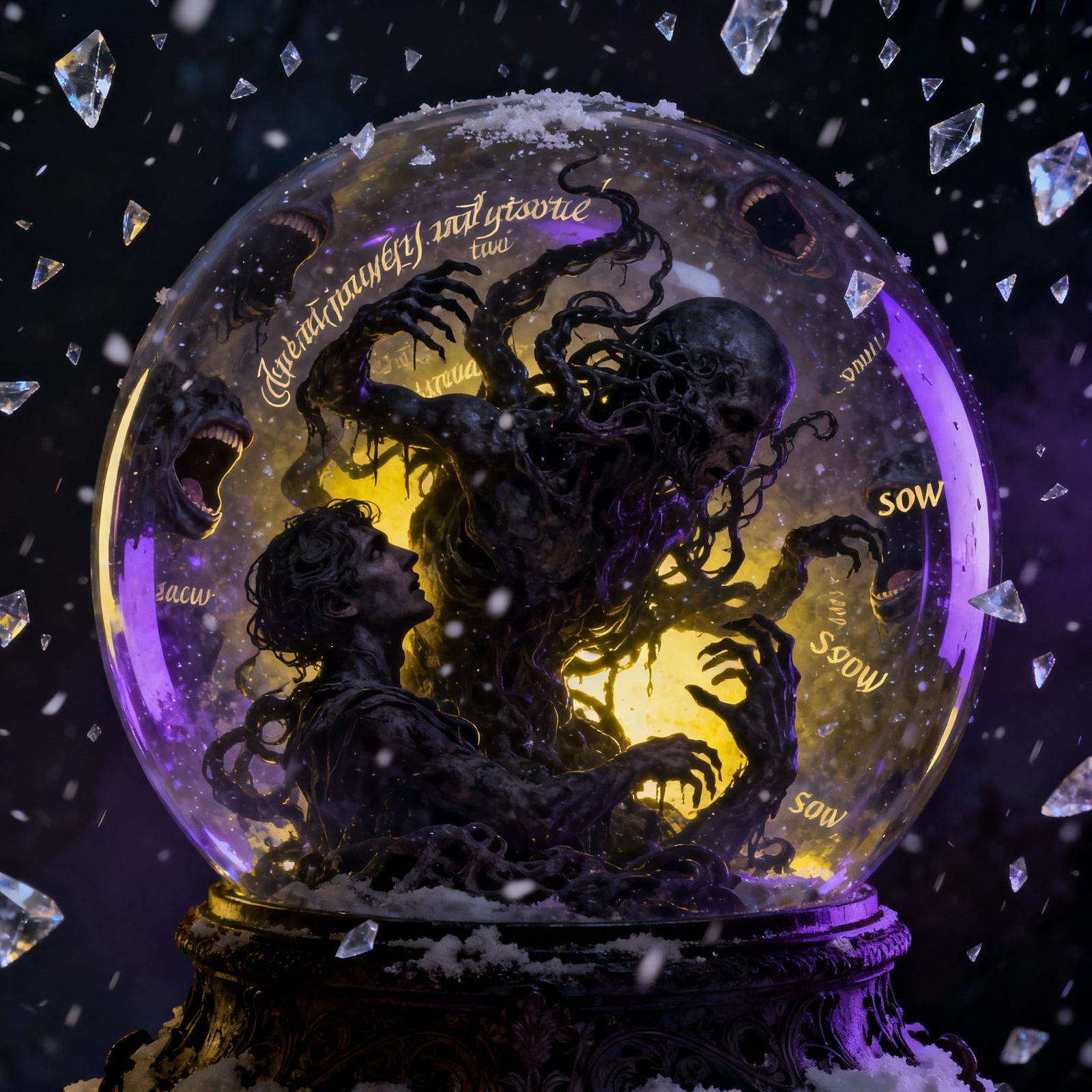 Mind Chaos in Snow Globe: Dark Fantasy Art