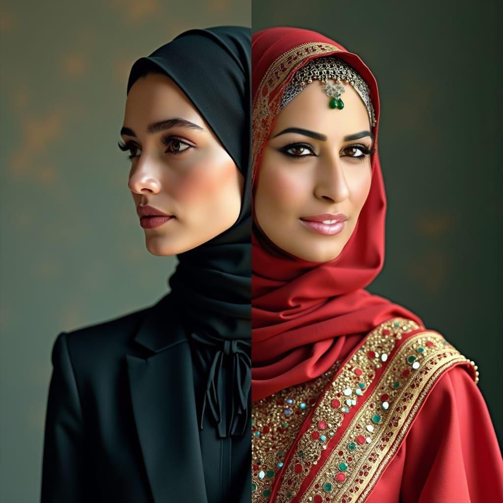 Muslim Girl Split-Screen: Businesswoman and Bengali Beauty