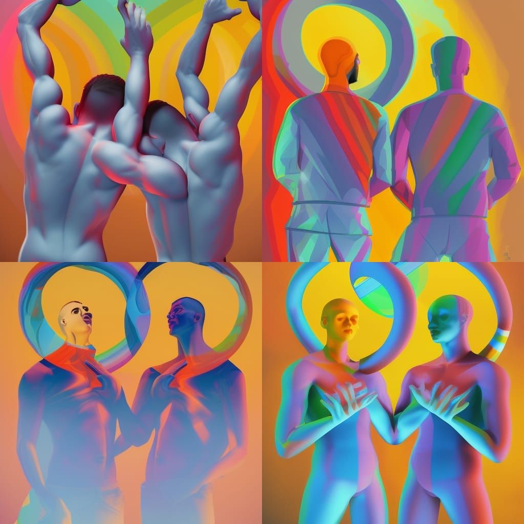 Gay Men in Love Explore Universe: Hyperrealistic Splash Art