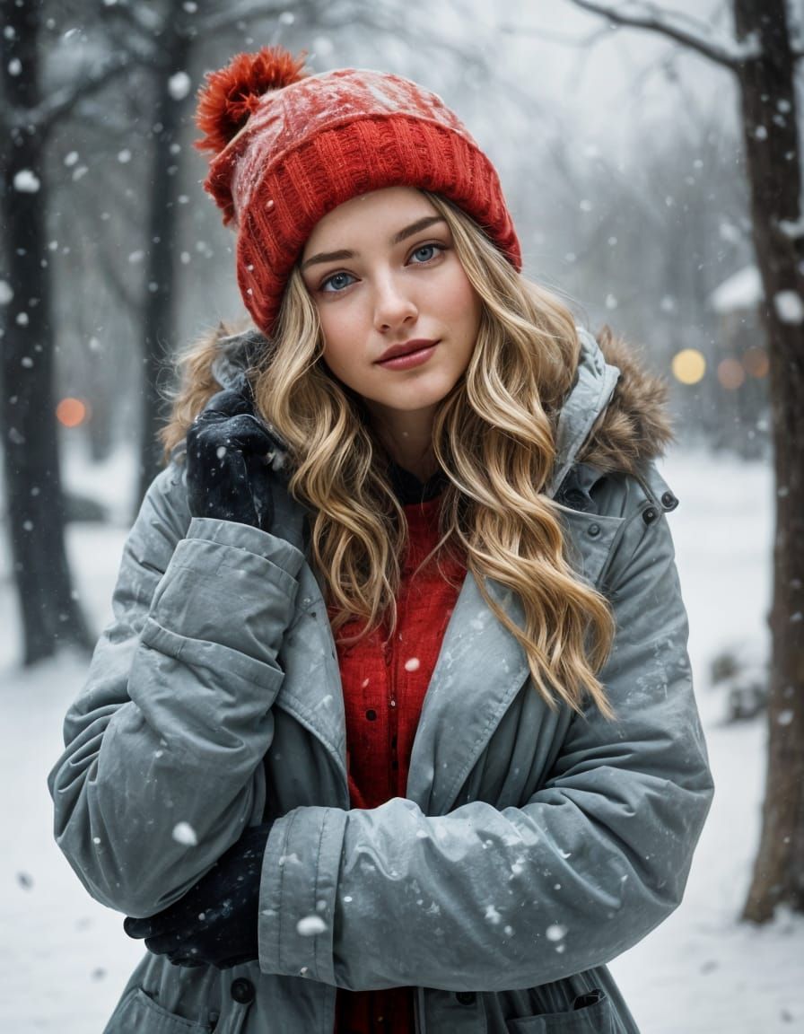 Young Woman Smiling in Snowy Landscape