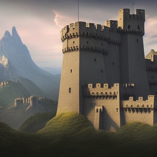 Epic Medieval Fortress by a Mountain: Digital Matte Painting