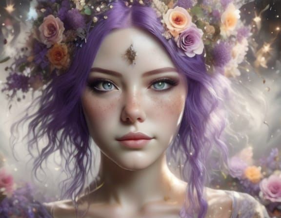 Romantic Portrait of Fantasy Woman in Purple Glow
