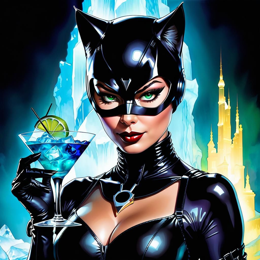Catwoman at the Iceberg Lounge in Alcohol Ink Style