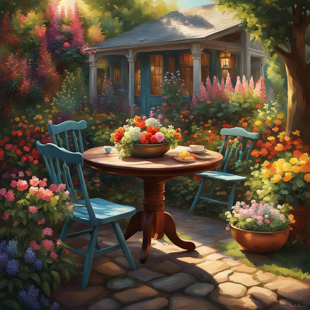 Victorian Garden in Anime Style Digital Painting