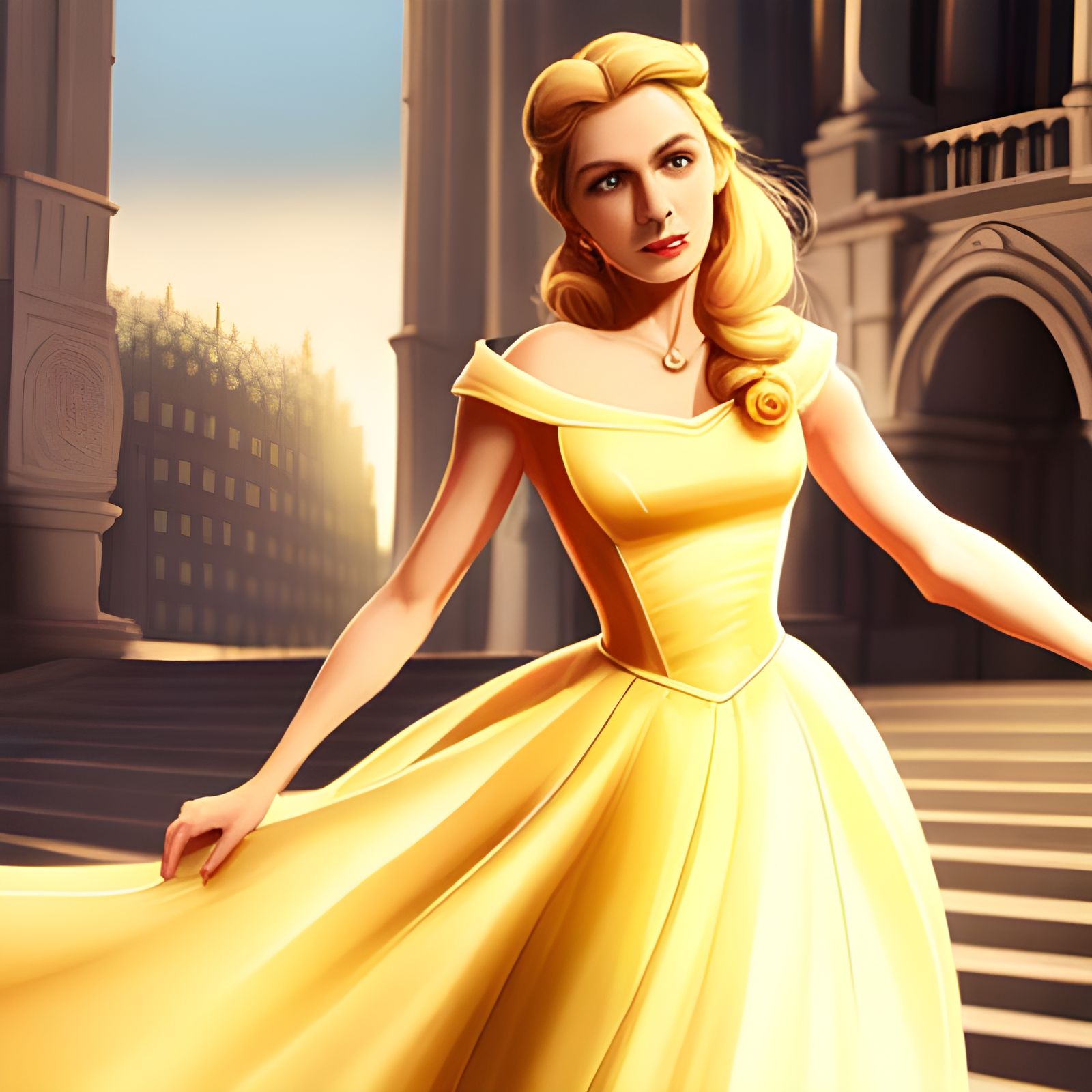 Blonde Bombshell in Yellow Dress: Fantasy Concept Art