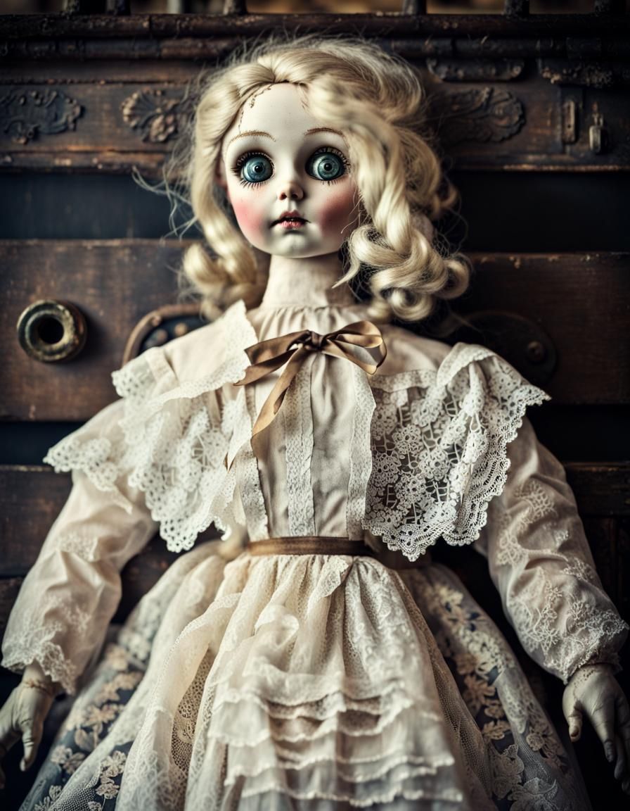 Creepy Antique Doll with Dramatic Lighting