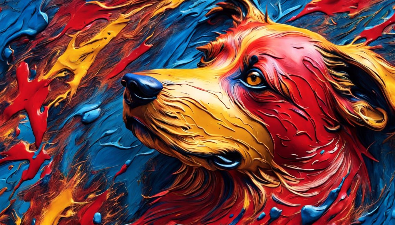 Vibrant Red Dog in Textured Abstract Expressionism