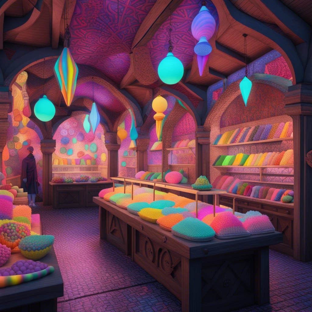 Psychedelic Medieval Market in Abstract Pop Art Style