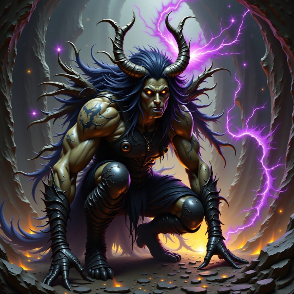 Fae Warrior in Ruined Landscape: Hyper-Real Art Nouveau