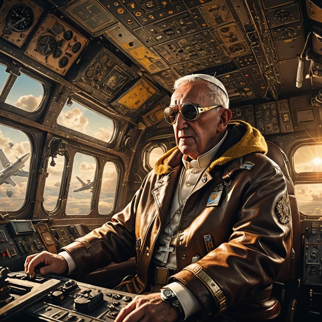 Pope Piloting B-17 Bomber in Starcraft, Digital Art