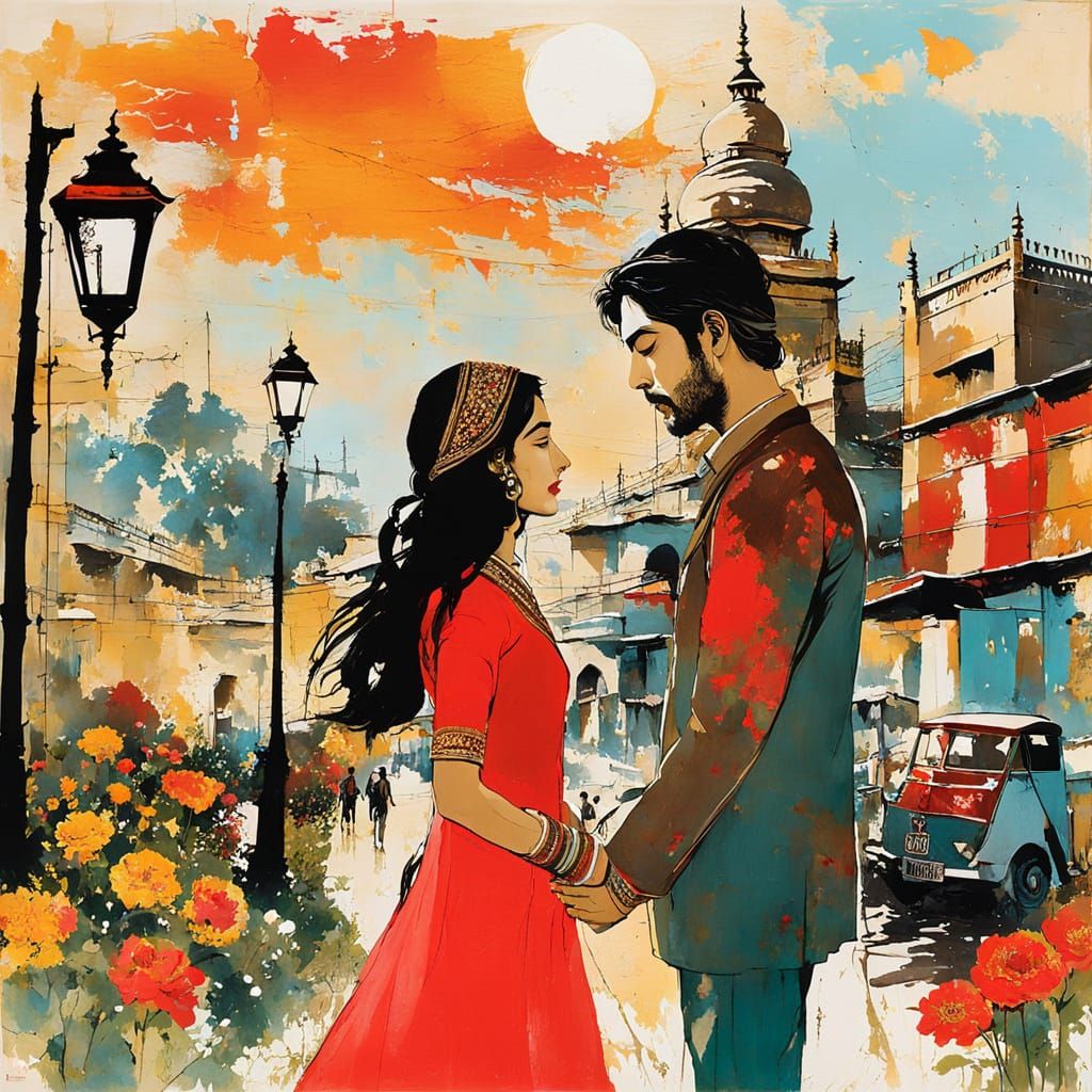 Romantic Indian Couple in Delhi's Vibrant Streets
