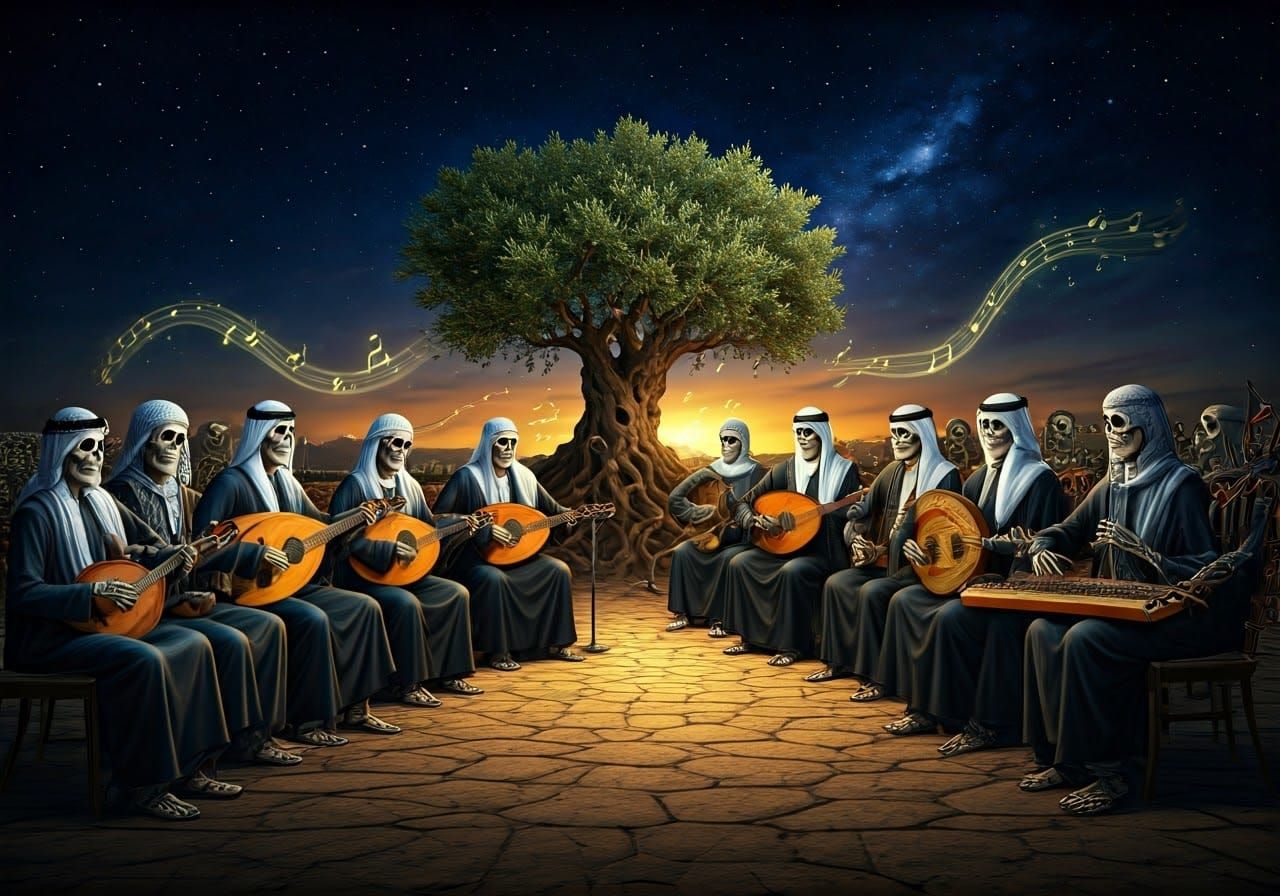 Palestinian Skeleton Orchestra Plays Under Starlit Sky in Ma...