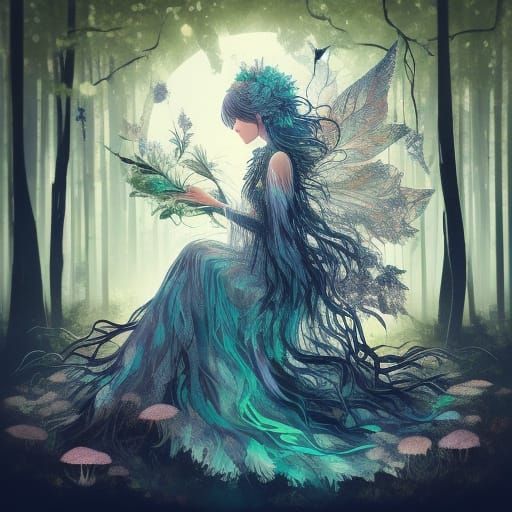 Femme Fairy in Enchanted Mushroom Forest