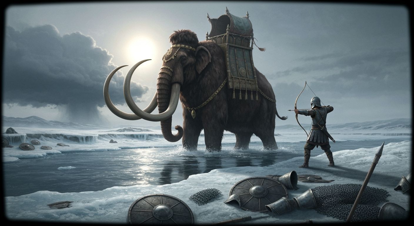 Colossal Mammoth Archer in Bleak Frozen Landscape