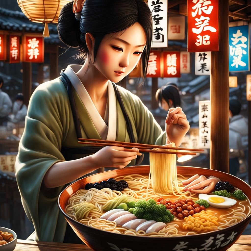 Japanese Street Ramen Stand in Digital Matte Illustration