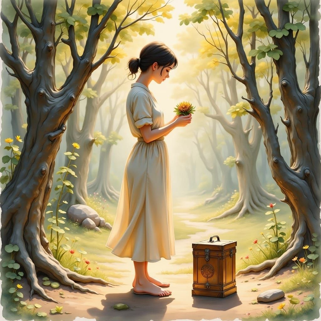 A Woman Contemplates the Beauty of Everyday Life in Watercol...