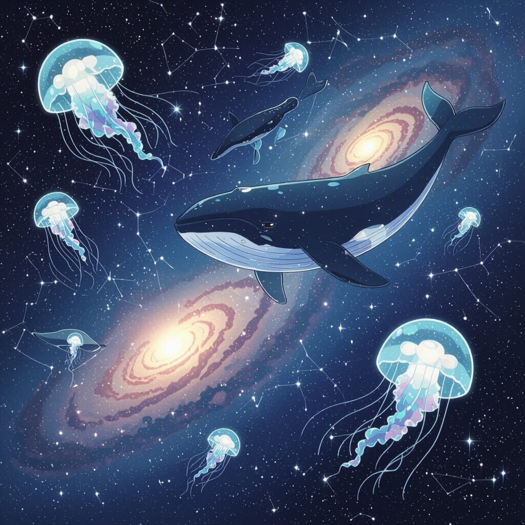 Space Whales and Jellyfish in Manga Style