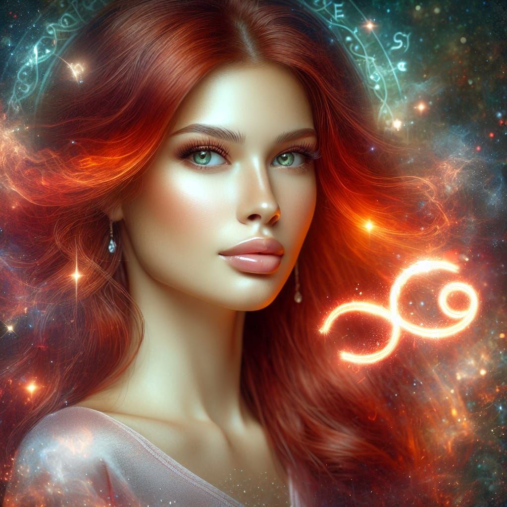 Cancer Zodiac Woman with Red Hair and Magical Aura