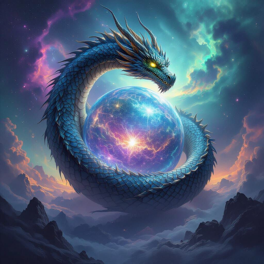 Cosmic Dragon Coils Around Crystalline Planetoid