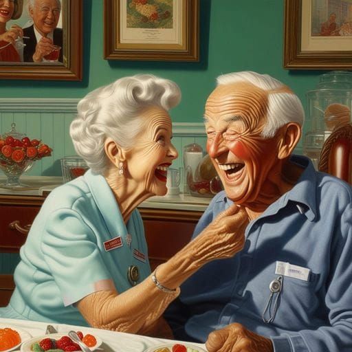 Joyful Octogenarian in Nursing Home, Rockwell Style