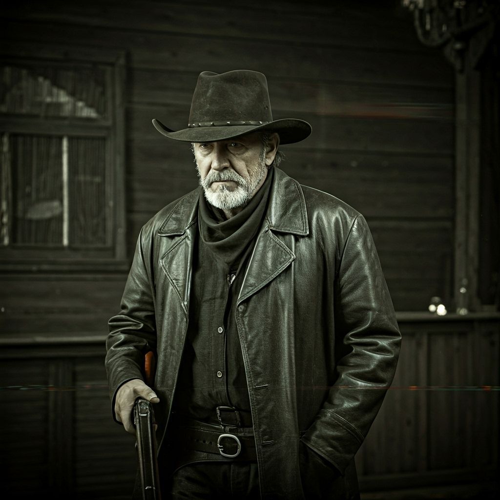 Grizzled Cowboy in Noir Wild West Saloon