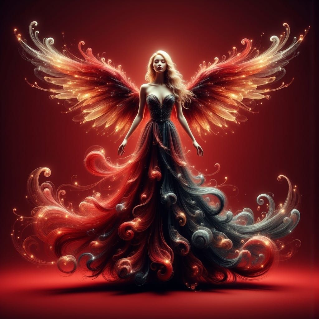 Red and Black Christmas Angel with Ethereal Glow