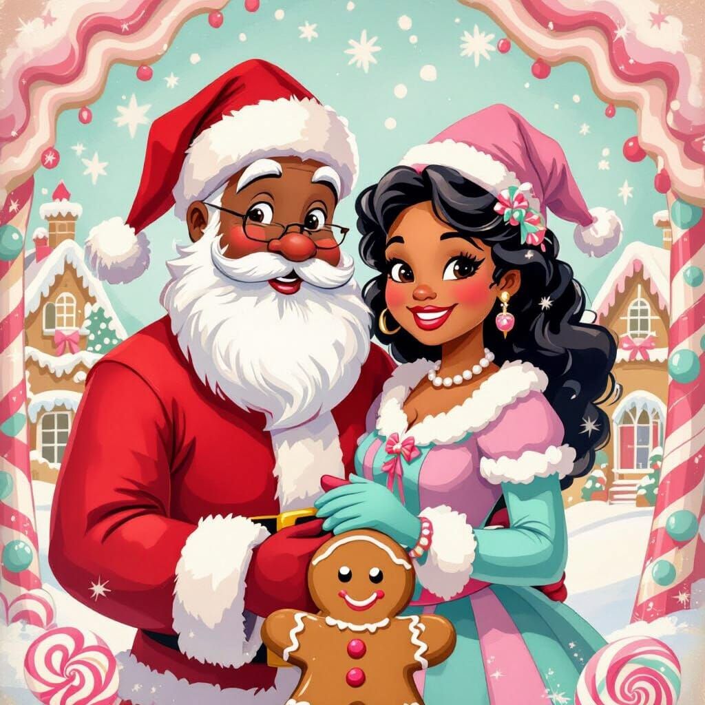 African American Santa and Mrs. Claus in Candyland Wonderlan...