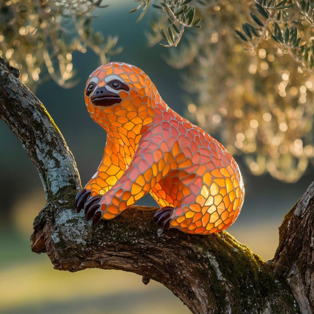 Sea Glass Sloth Sculpture on Olive Branch