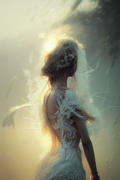 Beautiful Woman in White Dress, Fantasy Art