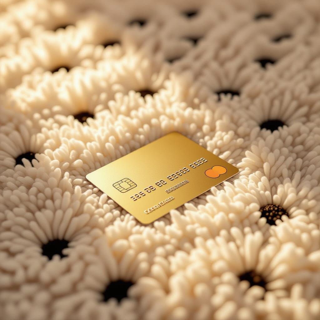 Golden Credit Card on Shaggy Carpet in Warm Light