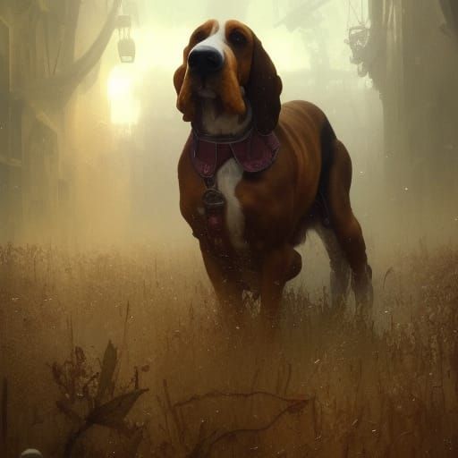 Basset Hound in Dark Fantasy Style