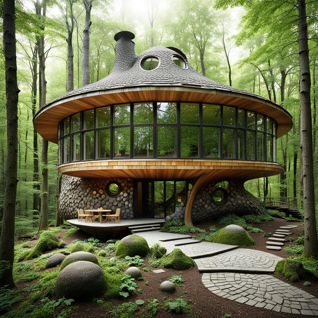Mushroom House in Forest with Elven Architecture