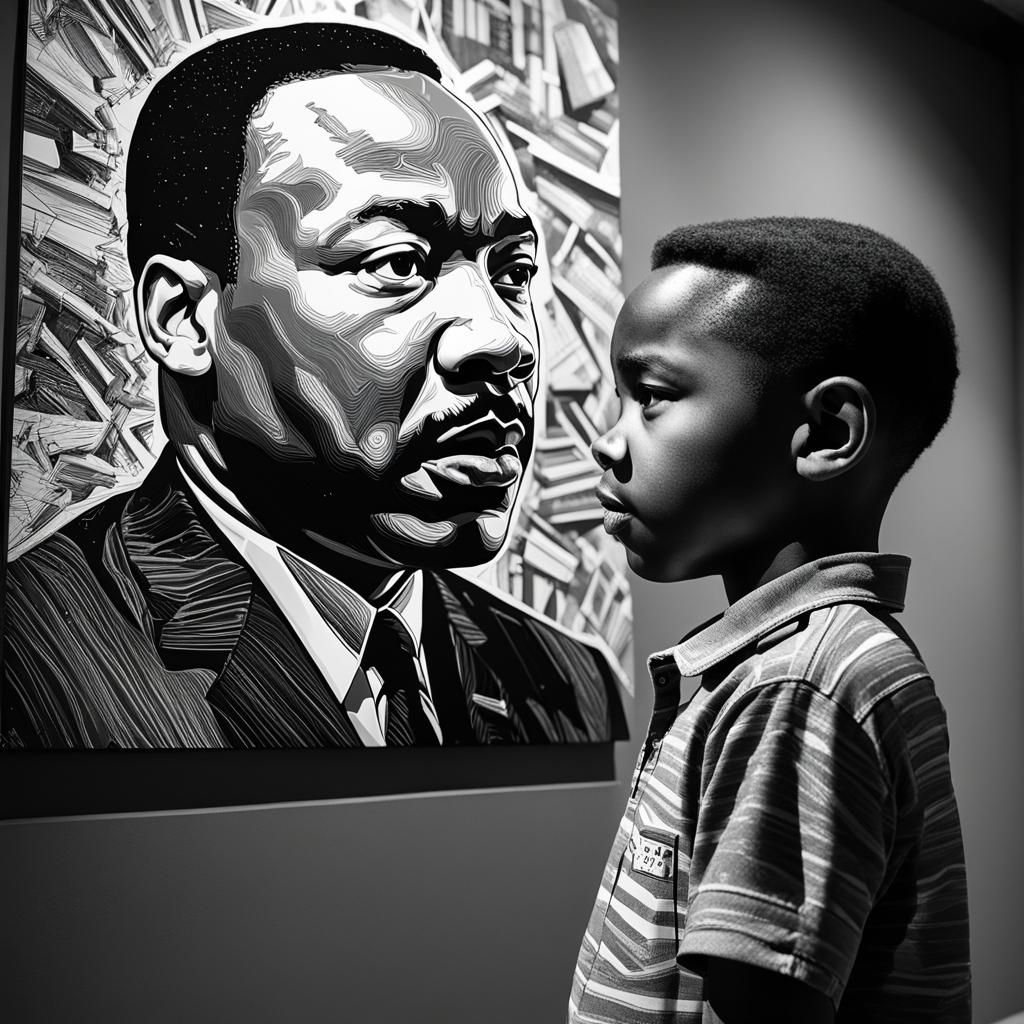 Young Boy Observes Martin Luther King Jr Portrait