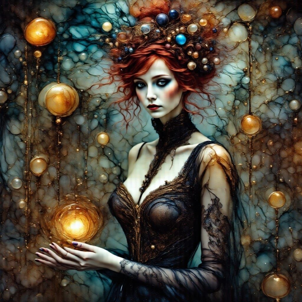 Fairy Witch Conducting Seance in Cyberpunk Style