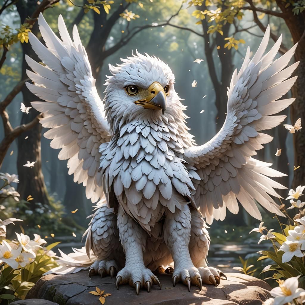 Adorable Baby White Griffin in Anime Style