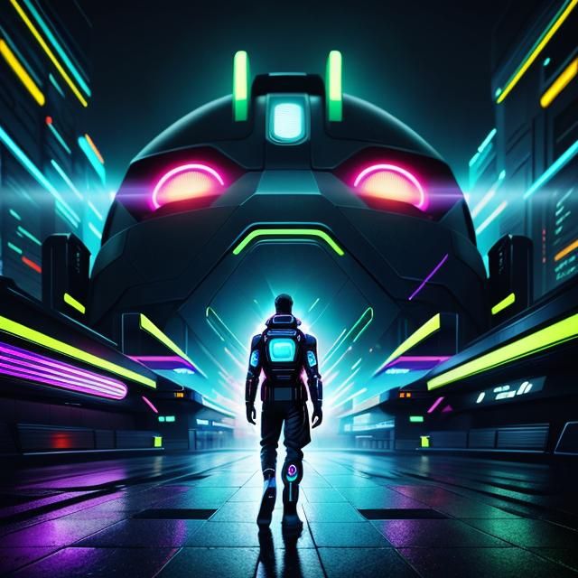 Futuristic Digital Portrait in Neon Cityscape