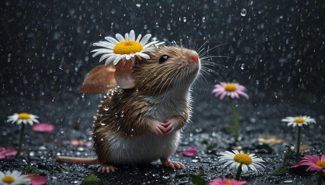 Mouse with Dew Drops in Crystal Art Style