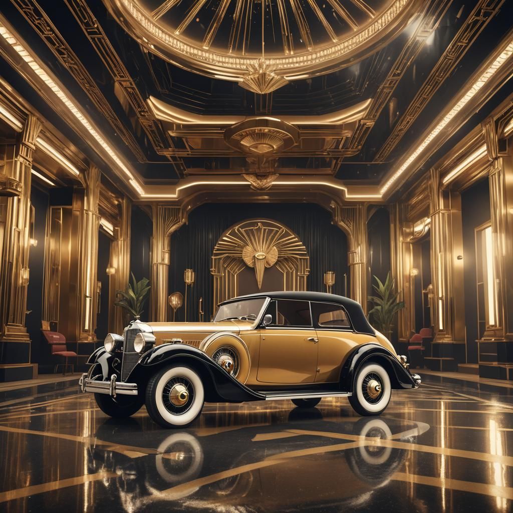 Taylor Swift in Art Deco Showroom with Car