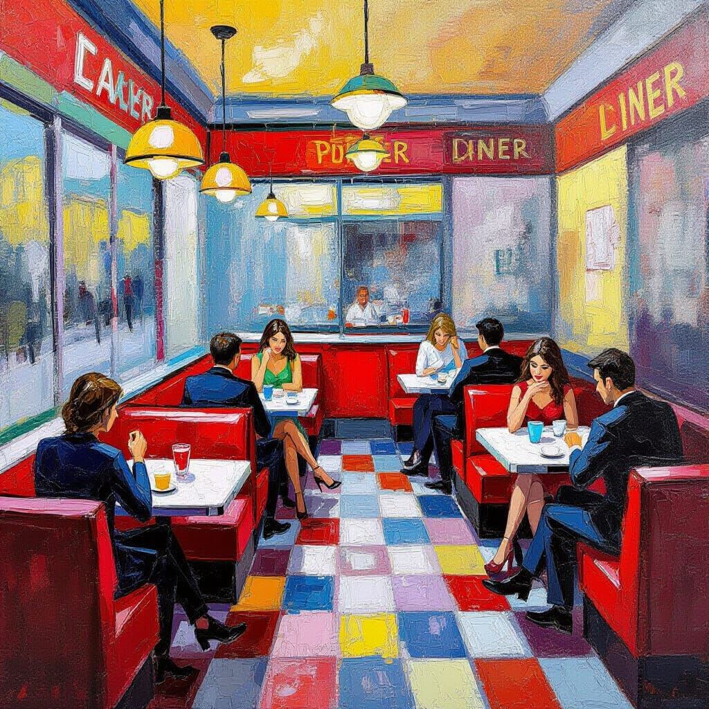 Colorful Diner Scene in Expressionist Style