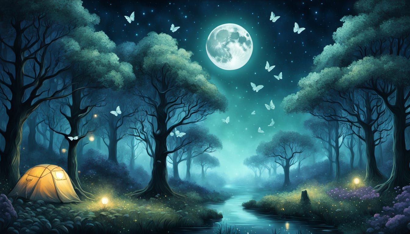Enchanted Dark Fantasy Forest under Starry Night Sky