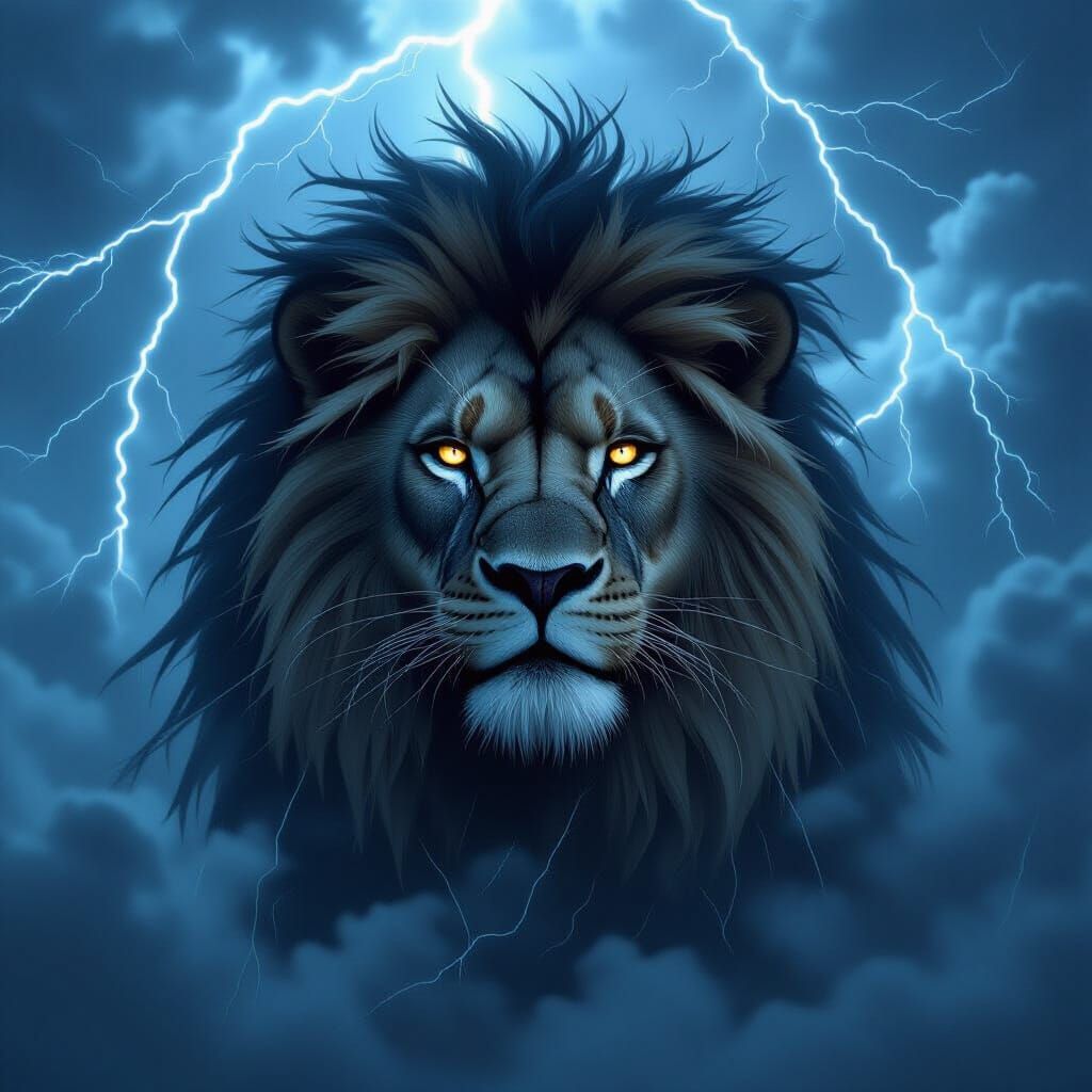 Stormy Lion with Piercing Eyes, in Moody Style
