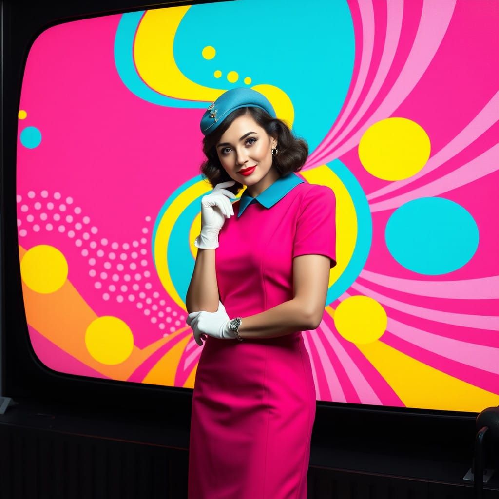 Retro Pop Art Masterpiece with Vibrant Colors and Op Art Pat...