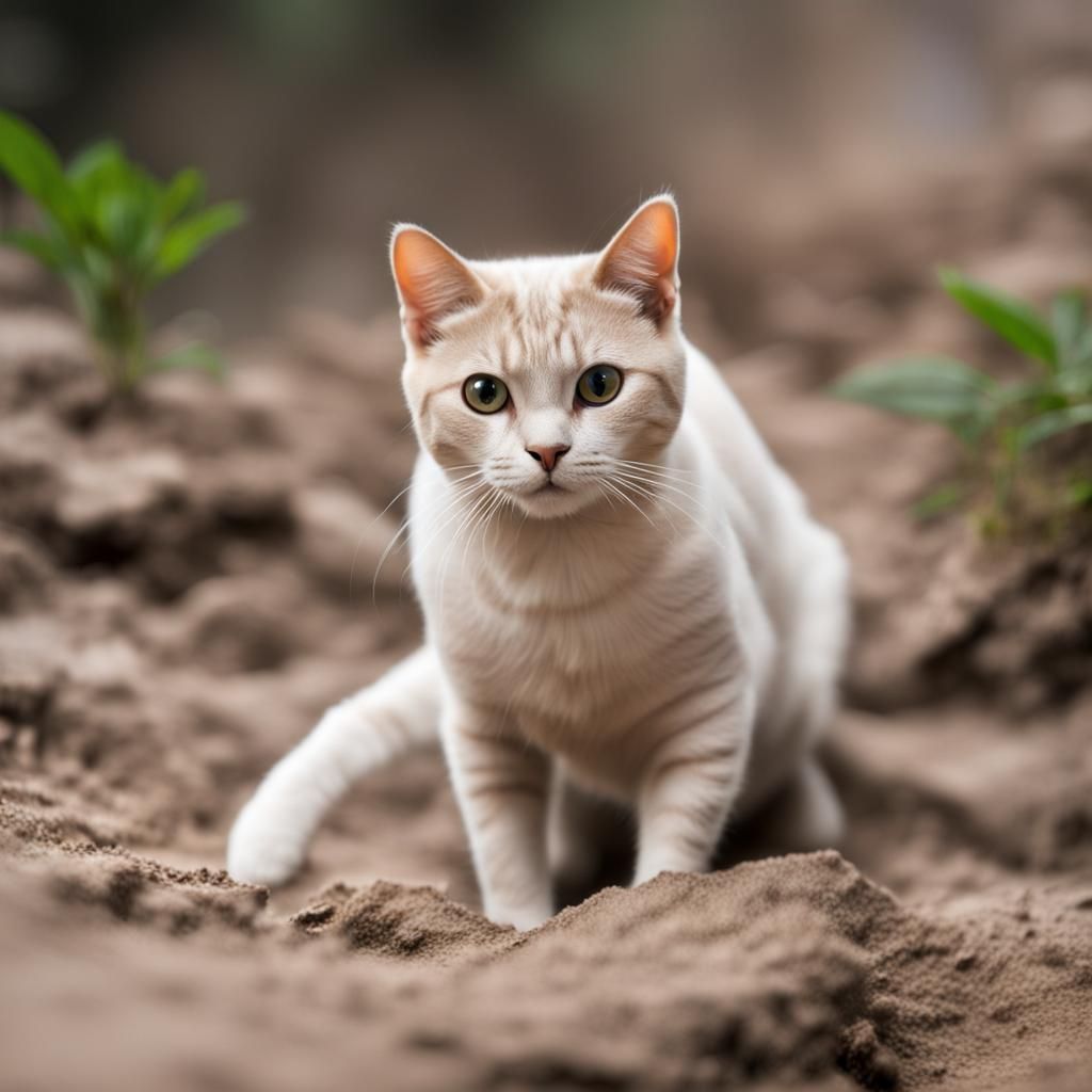 American Shorthair Cat Digging to India