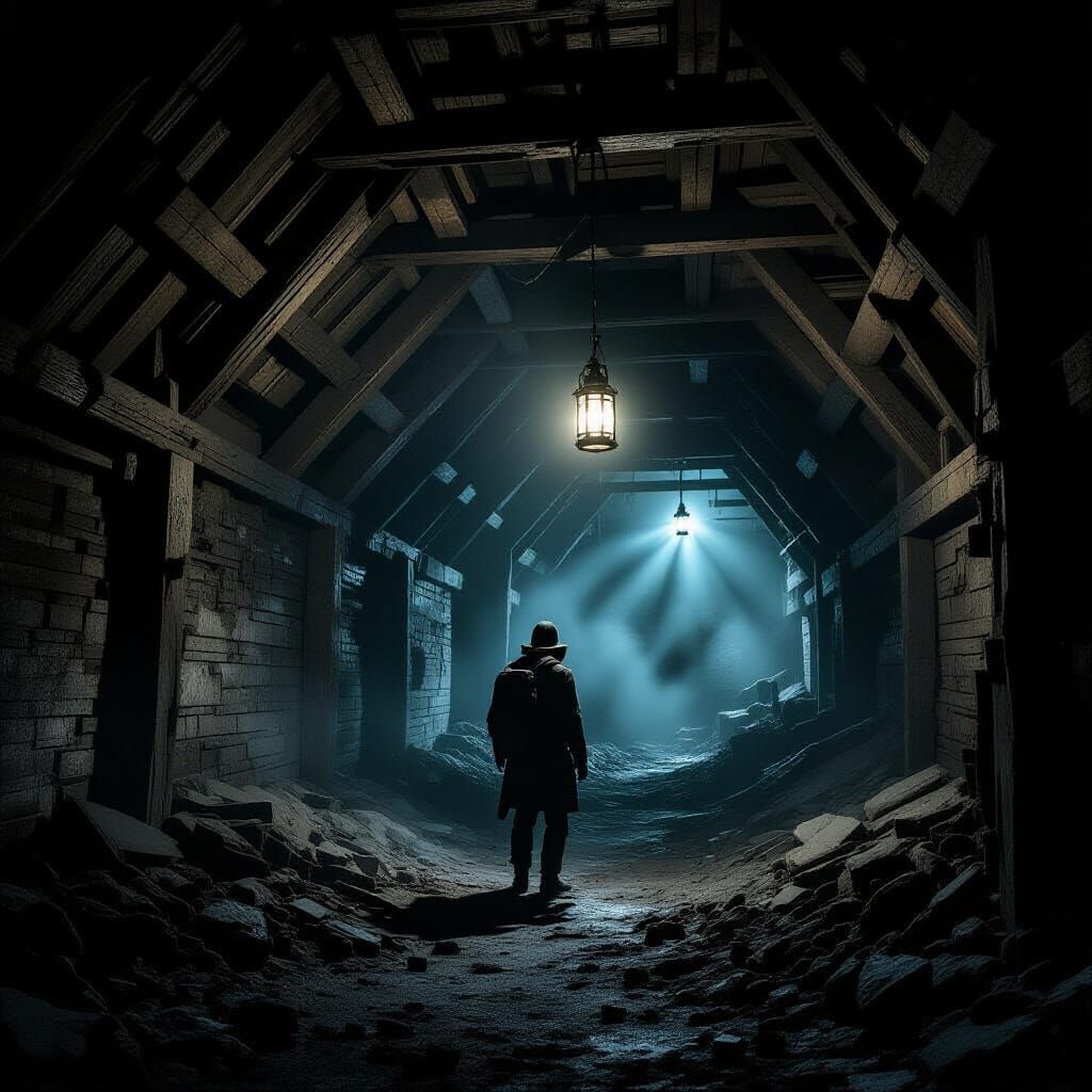 Explorer Trapped in Abandoned Mine with Lantern