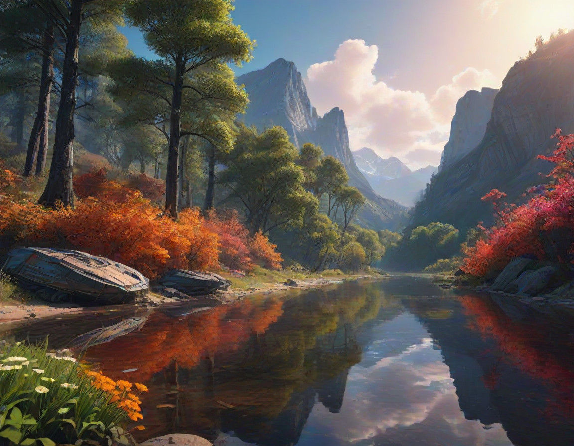 Dreamlike Valley Landscape in Vibrant Colors