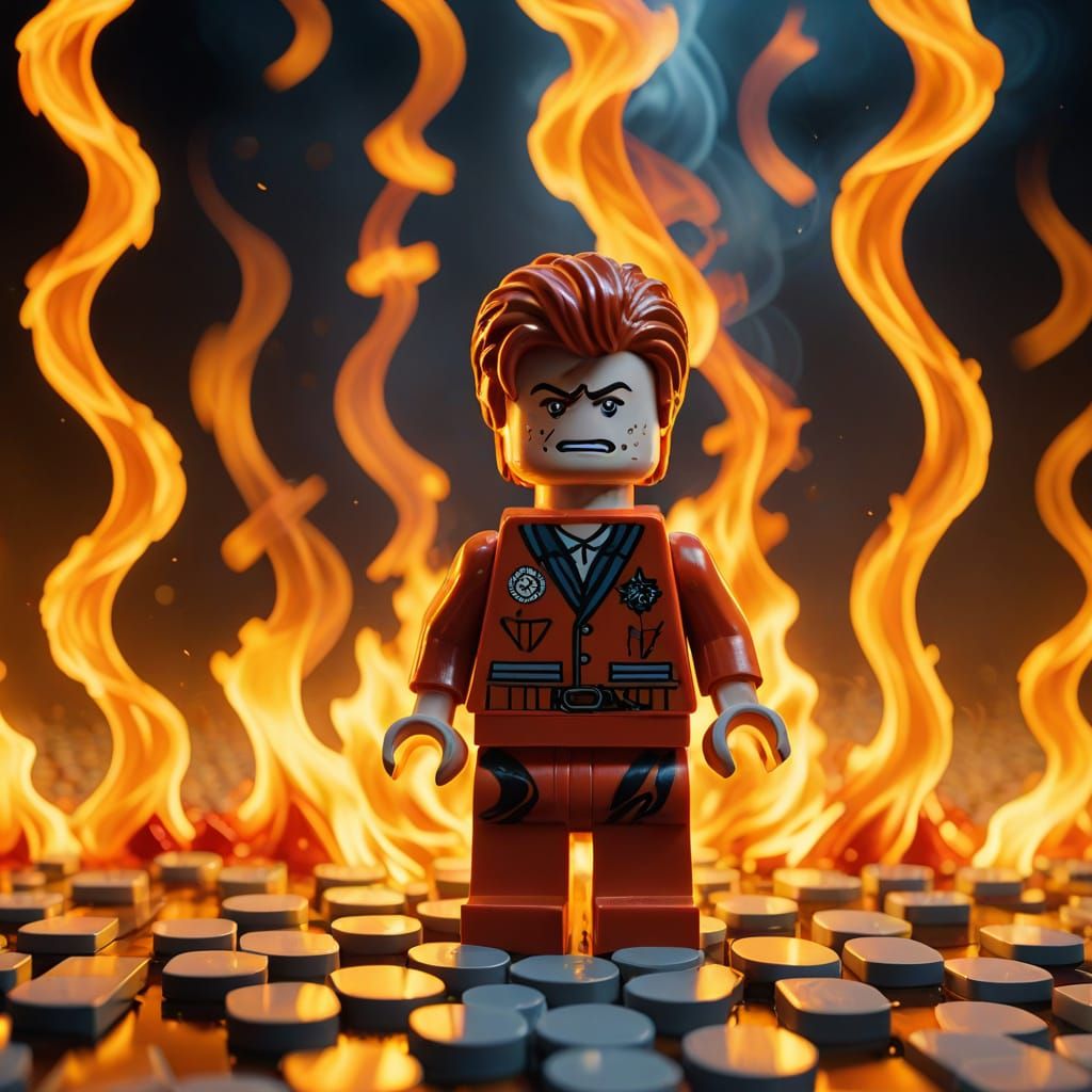 David Bowie Walks on Fire in LEGO Art